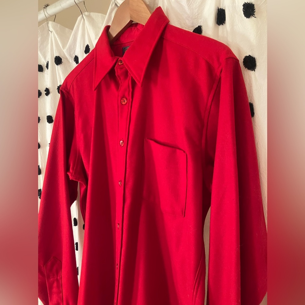 VIntage 70s Pendleton Red Wool Button Up Long Sleeve Shirt Mens Size M